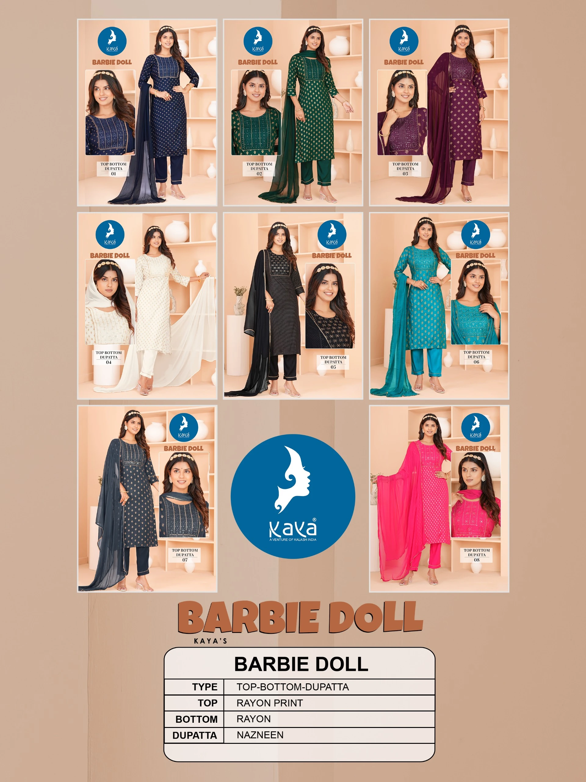 Kaya Barbie Doll Rayon Print Wholesale Readymade Salwar Suit Catalog — Wholesale Readymade Suit, Kaya wholesale from Surat — view 10